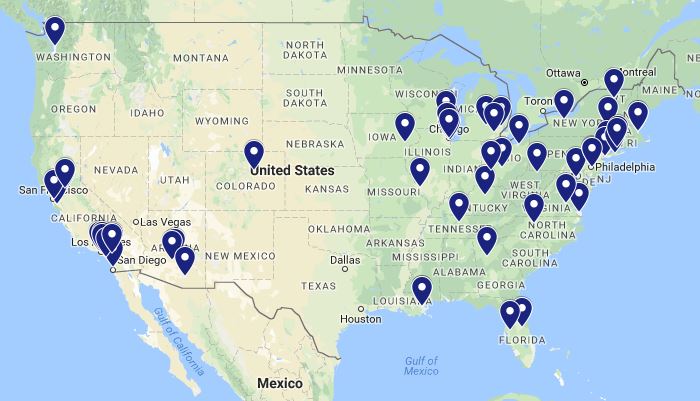 Map of the USA showing the 2017 Matriculants across the country.