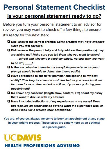 checklist for personal statement