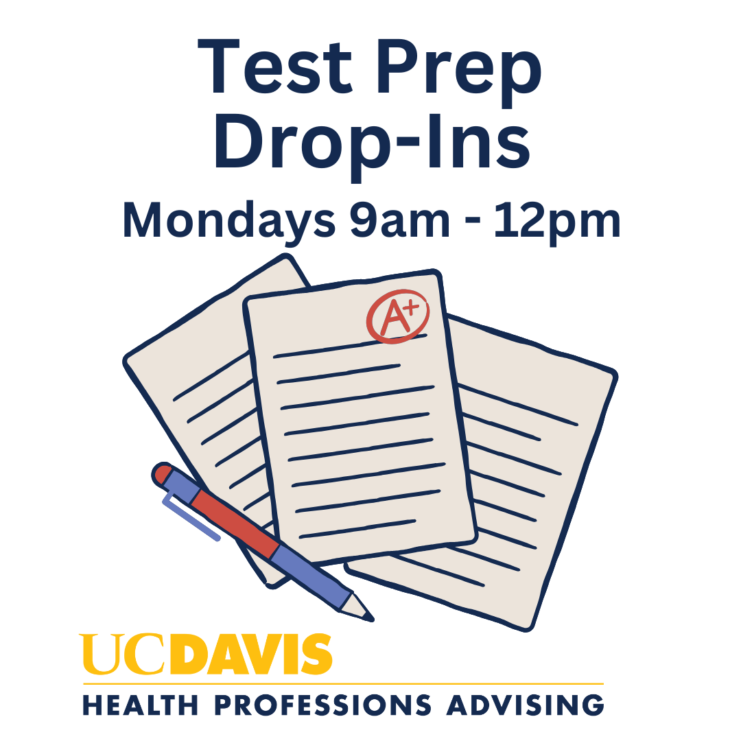 Graphic for test prep drop-ins with papers stacked with an A+ and a pen laying down.