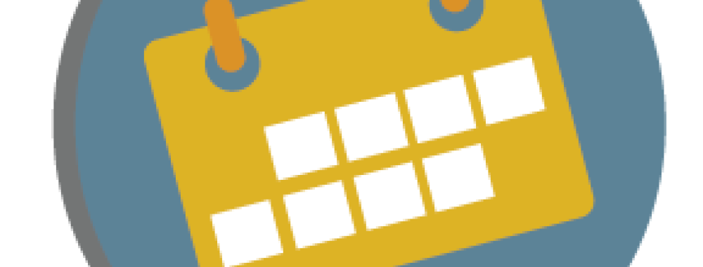 Yellow calendar icon in a light blue blue circle
