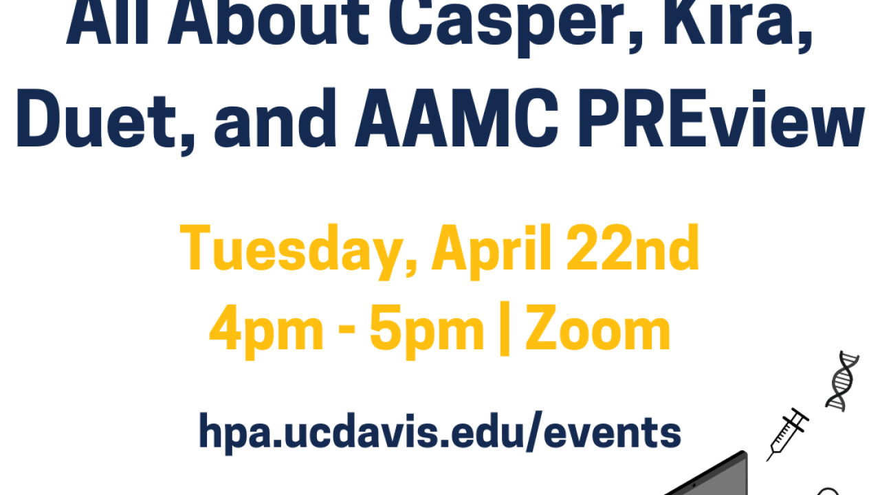 Graphic that says All About Casper, Kira, Duet, and AAMC PREview with the event date and time