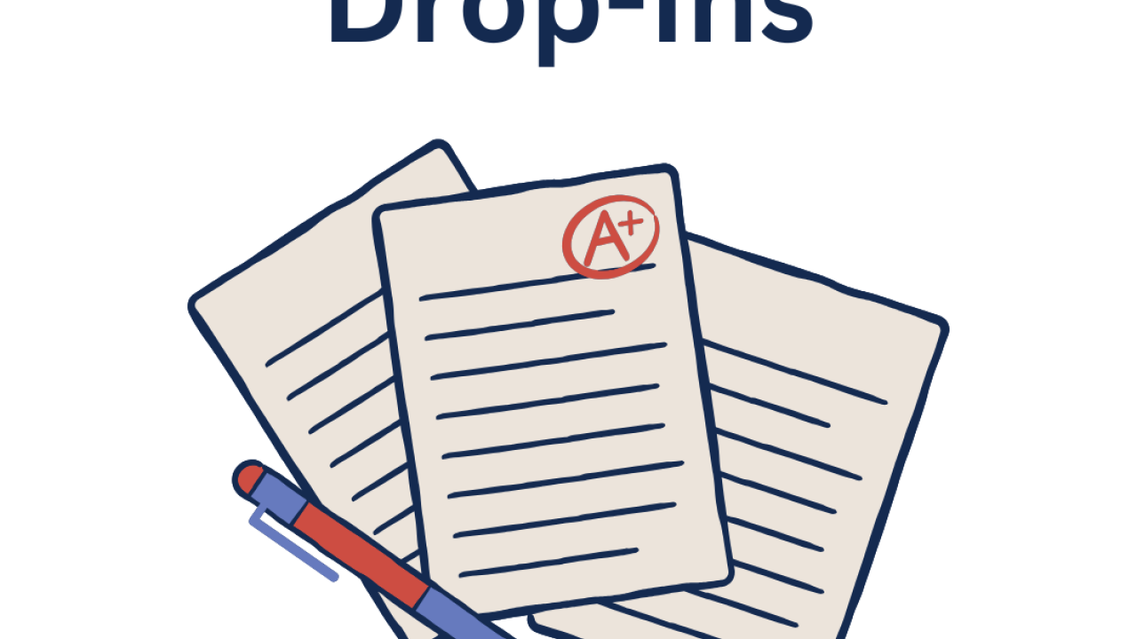Three papers fanned out in the middle of the page with a pen next to them. The title of the event is at the top and the UC Davis Health Professions Advising logo is in the bottom left corner.