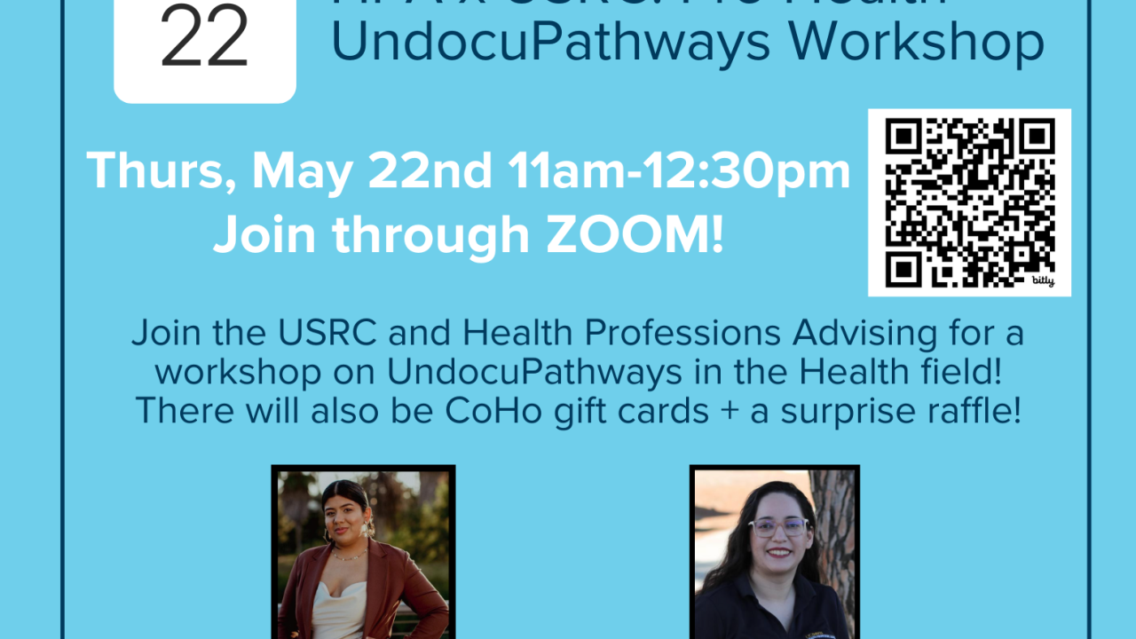 A blue flyer with the titles and details of the event. There are photos of the two panelists who will be featured at the event.