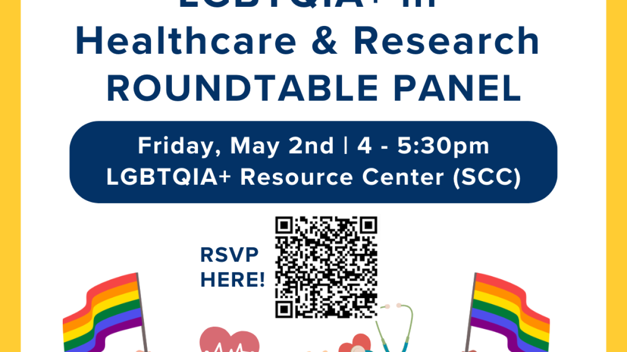 Graphic LGBTQIA+ in Healthcare that has the event time and location with the sponsoring department logos.