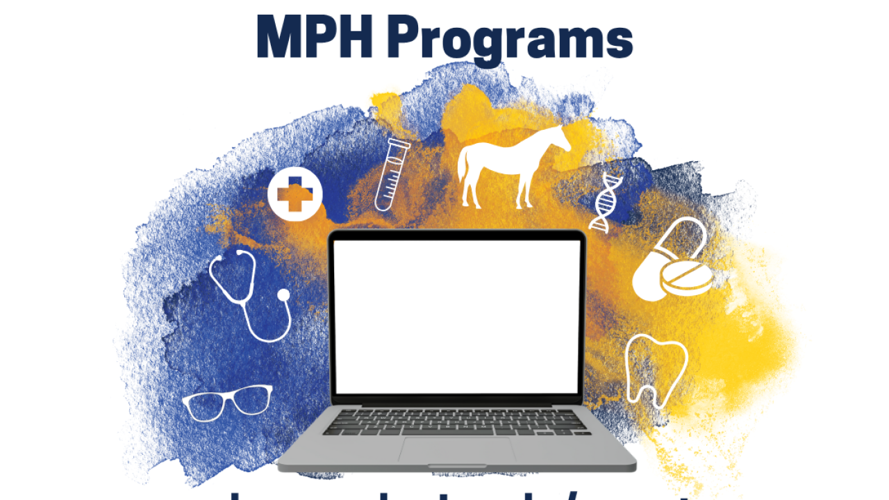 The title of the event at the top with a white health icons coming out of a computer on top of blue and yellow watercolor. The HPA logo is on the bottom.