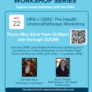 A blue flyer with the titles and details of the event. There are photos of the two panelists who will be featured at the event.