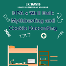 There is a desk at the bottom of the page with the event title at the top and medical icons around it on a green background.