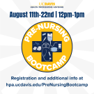 Pre-Nursing Bootcamp graphic with the logo in the middle showing many different nursing tools and supplies with the event information.