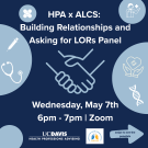 A blue background with light blue circles around the perimeter with health icons inside of them. The title of the workshop and date are displayed below an icon of a handshake in the middle of the screen.