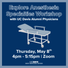 A blue graphic with the title of the event, date, and medical bed. 