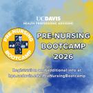 UC Davis Pre-Nursing Bootcamp 2026 graphic, blue-yellow watercolor background and circular logos